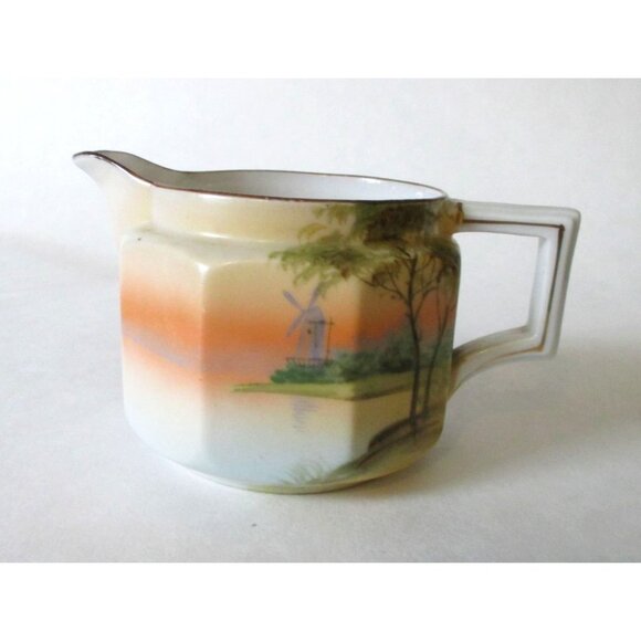 Vintage Nippon China Landscape Windmill Sugar Creamer Set Replacement Dinnerware - Picture 8 of 12